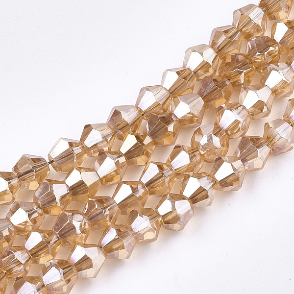 

PandaHall Electroplate Glass Bead Strands, Rainbow Plated, Faceted Bicone, Peru, 4x4.5mm, Hole: 1mm, about 82~85pcs/strand, 30.5~31cm Glass..., Brown
