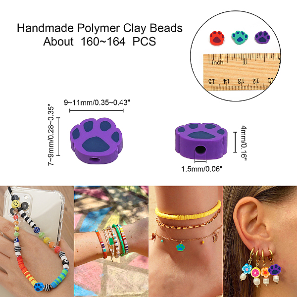 

PandaHall ARRICRAFT Handmade Polymer Clay Beads Strands, for DIY Jewelry Crafts Supplies, Dog Paw Print, Mixed Color, 7~9x9~11x4mm, Hole..., Multicolor