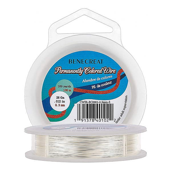 

PandaHall BENECREAT 28-Gauge Tarnish Resistant Silver Coil Wire, 328-Feet/109-Yard Copper Round