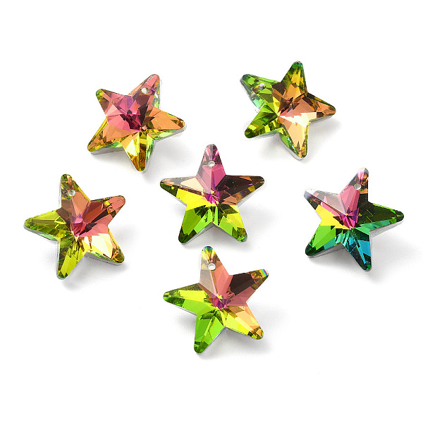 

PandaHall Electroplate Transparent Glass Pendants, Back Plated, Faceted, Star Charms, Yellow Green, 19x20x9.5mm, Hole: 1.2mm Glass Star