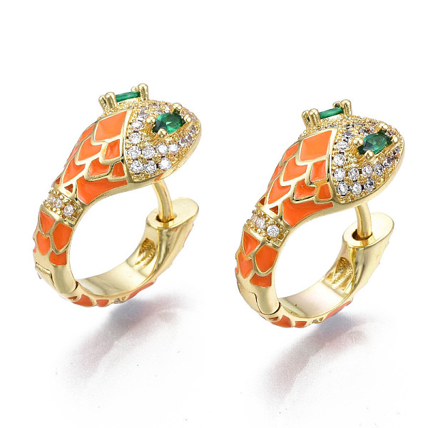 

PandaHall Green Cubic Zirconia Snake Huggie Hoop Earring, Real 18K Gold Plated Brass Enamel Chunky Hoop Earrings for Women, Nickel Free...