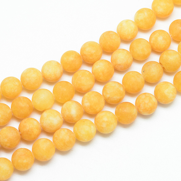 

PandaHall Natural White Jade Bead Strands, Dyed, Frosted, Round, Gold, 8~9mm, Hole: 1mm, about 46~48pcs/strand, 14.9 inch White Jade Round...