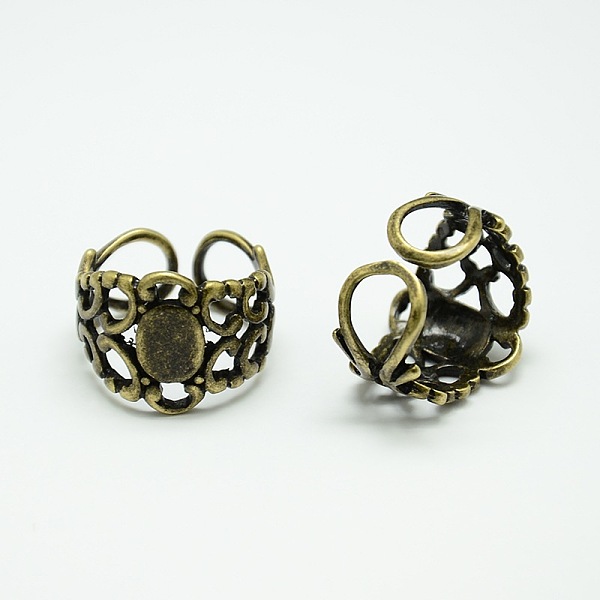 

PandaHall Brass Ring Shanks, Adjustable Filigree Ring Blank, Nickel Free, Antique Bronze, 18mm, tray: 7x9mm Brass