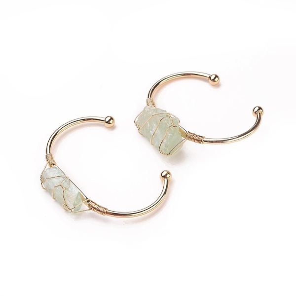 

PandaHall Long-Lasting Plated Brass Cuff Bangles, with Natural Fluorite, Nuggets, Golden, 1-3/8 inchx2-3/8 inch(3.8x6cm), 2.8mm Fluorite..., Green
