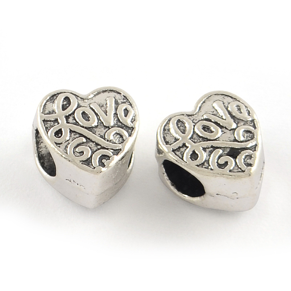 

PandaHall Tibetan Style Alloy European Large Hole Beads, Cadmium Free & Lead Free, Heart, Antique Silver, 10x9.5x7mm, Hole: 4mm, about...