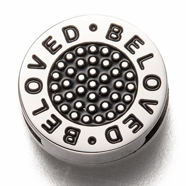 

PandaHall 304 Stainless Steel Slide Charms, Enamel Style, Flat Round with Word Beloved, Black, Stainless Steel Color, 12x3.5mm, Hole...