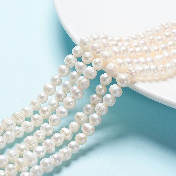 natural cultured freshwater pearl strands, idea for mother's day gift, potato, white, 7~8mm, hole: 0.8mm; 14.1inches