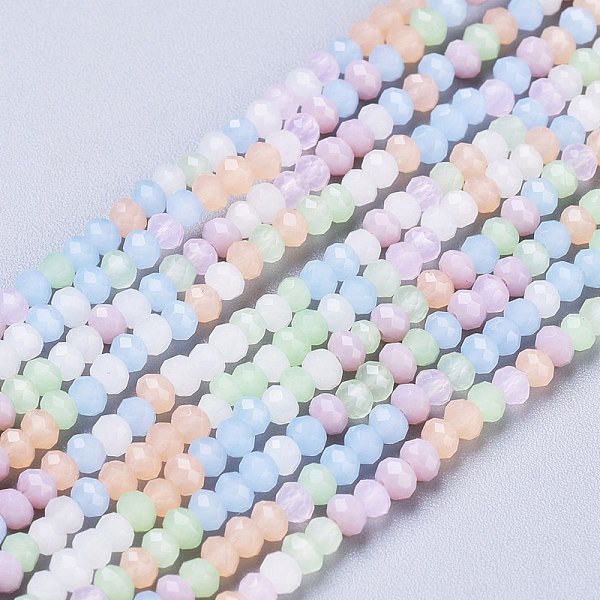 

PandaHall Opaque Glass Beads Strands, Faceted, Rondelle, Mixed Color, 3x2.5mm, Hole: 0.5mm, about 185pcs/strand, 16.54 inch(42cm) Glass..., Multicolor