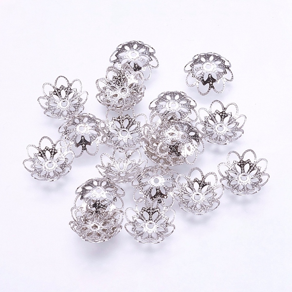 

PandaHall Long-Lasting Plated Brass Bead Caps, Multi-Petal, Real Platinum Plated, 13x5mm, Hole: 1mm Brass