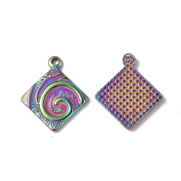 

PandaHall Ion Plating(IP) 304 Stainless Steel Pendants, Rhombus Charm, Rainbow Color, 24x20.5x2.5mm, Hole: 1.6mm 304 Stainless Steel Rhombus