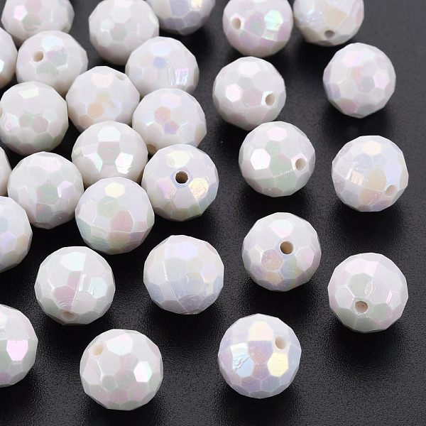 

PandaHall Opaque Acrylic Beads, Faceted, Dyed, AB Color, Round, White, 12x11.5mm, Hole: 1.8mm, about 560pcs/500g Acrylic Round White