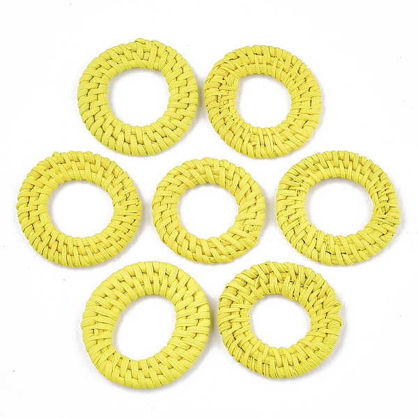 

PandaHall Handmade Reed Cane/Rattan Woven Linking Rings, For Making Straw Earrings and Necklaces, Ring, Yellow, 35~45x4~6mm, Inner Diameter...