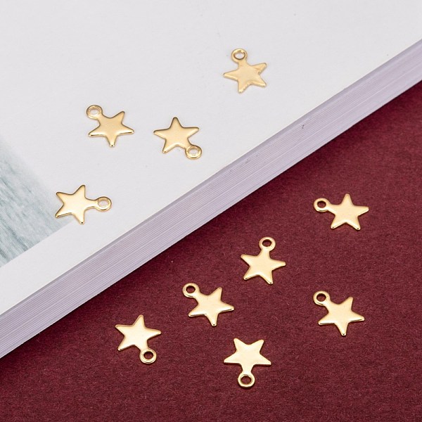 

PandaHall 304 Stainless Steel Charms, Star, Real 24k Gold Plated, 8.4~9x7x0.6~0.7mm, Hole: 1.2mm 304 Stainless Steel Star