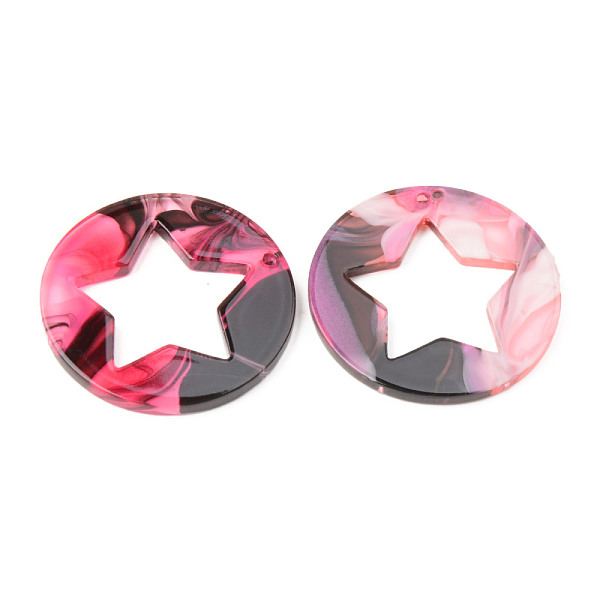

PandaHall Acrylic Pendants, Flat Round with Star, Hot Pink, 32x2.5mm, Hole: 1.5mm Acrylic Flat Round