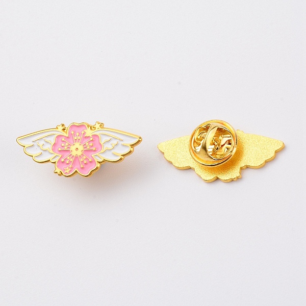 

PandaHall Zinc Alloy Enamel Brooches, Enamel Pin, with Butterfly Clutches, Sakura with Wing, Golden, Pink, 13x29.5x10mm Alloy+Enamel Pink
