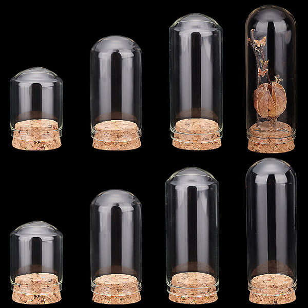

PandaHall PH 8pcs Cloche Bell Jar 4 Sizes Glass Display Dome with Cork Base Mini Glass Bottles Dome Decorative Jars Display Case for Flower..., Clear