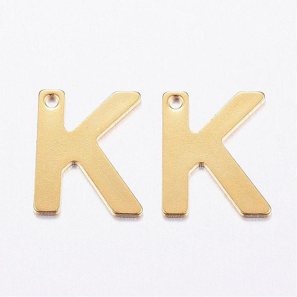 

PandaHall 304 Stainless Steel Charms, Letter, Initial Charms, Real 18k Gold Plated, Letter.K, 11x6~12x0.8mm, Hole: 1mm 304 Stainless Steel...