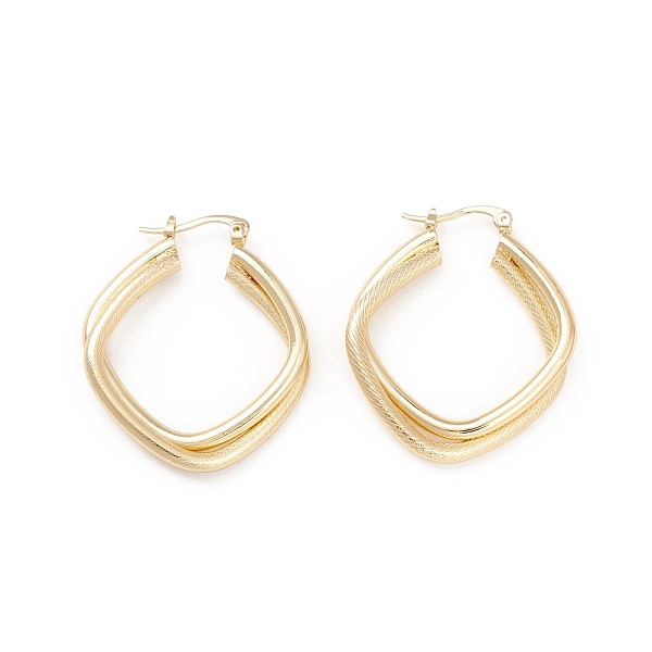 

PandaHall Textured Double Rhombus Brass Huggie Hoop Earrings for Women , Real 18K Gold Plated, 38x34x6mm, Pin: 0.4mm Brass Rhombus