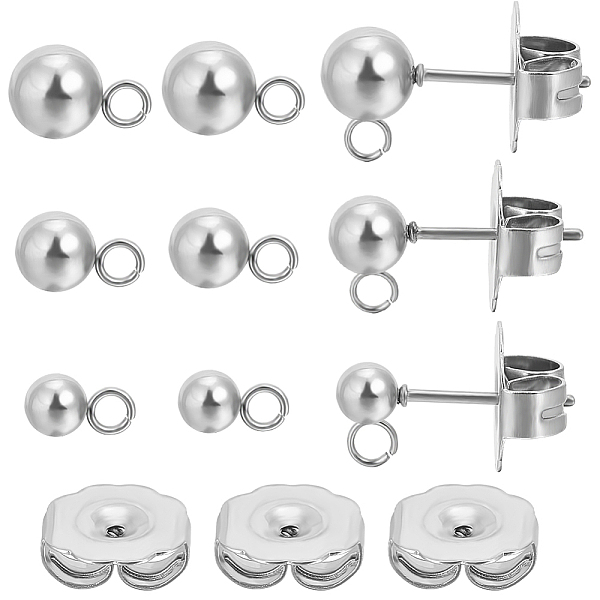 

PandaHall Beebeecraft 90Pcs 3 Style 304 Stainless Steel Ball Post Stud Earring Findings, with Loops and 316 Surgical Stainless Steel Pin...