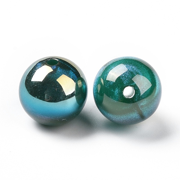 

PandaHall Opaque Acrylic Beads, with Glitter Powder, AB Color Plated, Round, Dark Cyan, 14x13.5mm, Hole: 2mm Acrylic Round