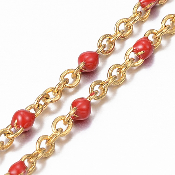 

PandaHall Ion Plating(IP) 304 Stainless Steel Cable Chain Anklets, with Enamel Links, Golden, Red, 9 inch(230mm), 1.5mm Stainless Steel Red