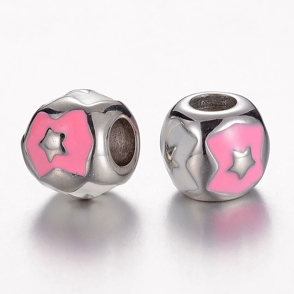 

PandaHall 304 Stainless Steel Enamel European Beads, Rondelle, Stainless Steel Color, Pink, 11x9.5mm, Hole: 5mm Stainless Steel+Enamel...