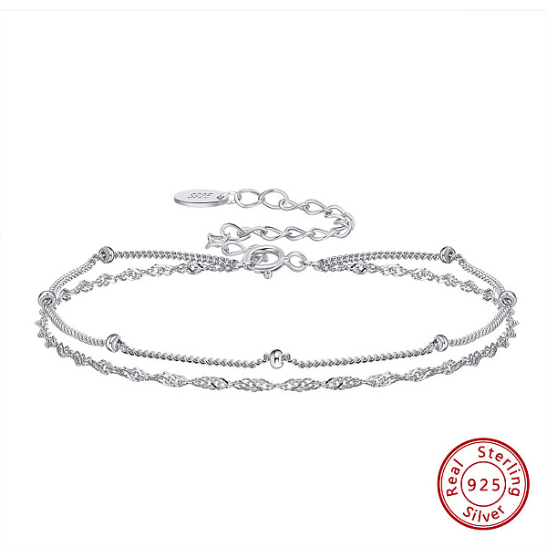 

PandaHall Rhodium Plated 925 Sterling Silver Rope & Satellite Chains Double-Layer Multi-strand Bracelet, with S925 Stamp, Real Platinum...
