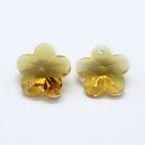 

PandaHall Transparent Glass Pendants, Faceted, Flower Charms, Goldenrod, 13x13.5x8mm, Hole: 1.5mm Glass Flower Gold