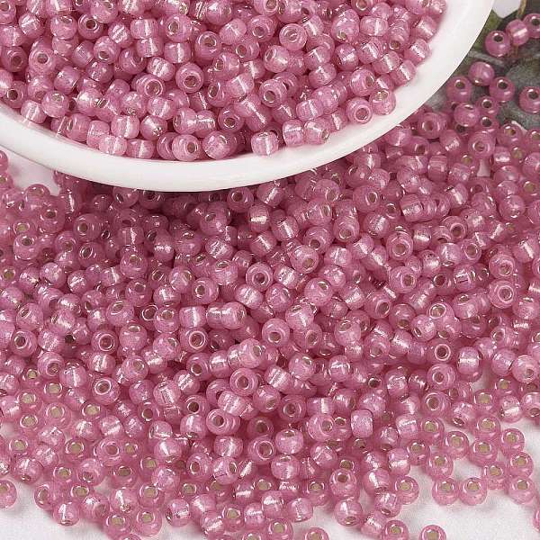 

PandaHall MIYUKI Round Rocailles Beads, Japanese Seed Beads, 8/0, (RR556) Dyed Rose Silverlined Alabaster, 8/0, 3mm, Hole: 1mm, about..., Purple