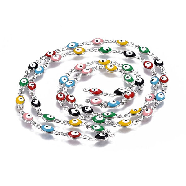 

PandaHall 304 Stainless Steel Enamel Chains, Soldered, Oval with Evil Eye, Colorful, Stainless Steel Color, 15x5.5x3.5mm Stainless...