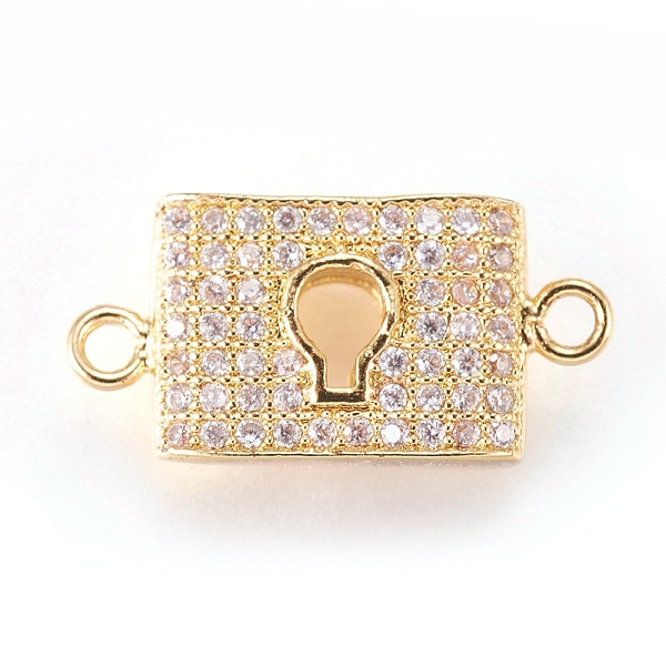 

PandaHall Brass Micro Pave Cubic Zirconia Links, Clear, Real 18K Gold Plated, Lock, 8.5x17x4mm, Hole: 1mm Brass+Cubic Zirconia Lock Clear
