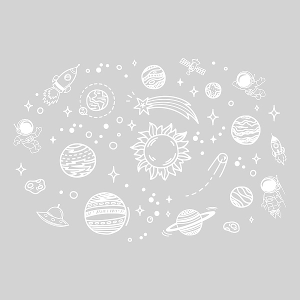 PandaHall SUPERDANT White Space Planets Wall Decals Universe Rocket Spaceship Wall Stickers for Bedroom Wall Mural and Airship Wall Decor...