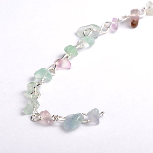 

PandaHall Handmade Natural Fluorite Chips Beads Chains for Necklaces Bracelets Making, with Silver Color Plated Iron Eye Pin, Unwelded, 39.3...