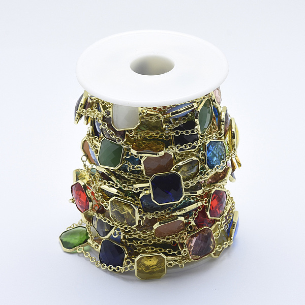 

PandaHall Handmade Glass Beaded Chains, Soldered, with Spool, Brass Findings, Square, Colorful, Golden, 2.5mm, about 16.4 Feet(5m)/roll...