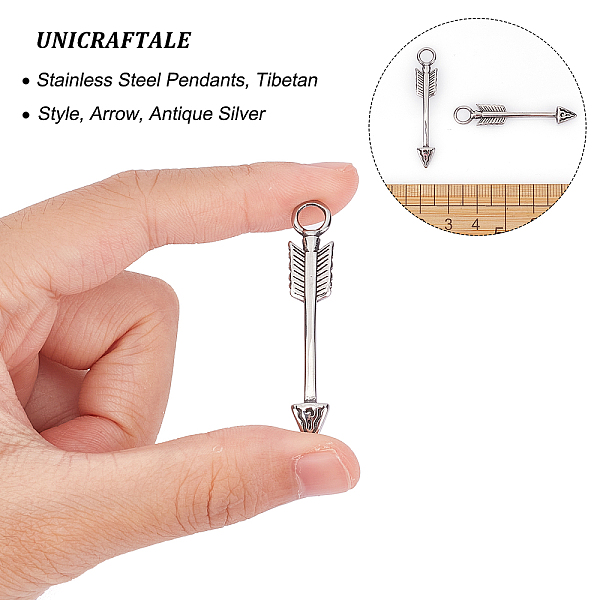 

PandaHall UNICRAFTALE 4Pcs Tibetan Arrow Pendants 304 Stainless Steel Antique Charms 4.5mm Hole Antique Silver Arrow Pendant Men Charms Punk...