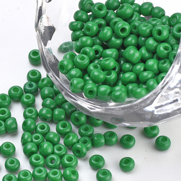 

PandaHall Baking Paint Glass Seed Beads, Round, Sea Green, 3x1.5~3mm, Hole: 1mm, about 10000pcs/bag, about 450g/bag Glass Green