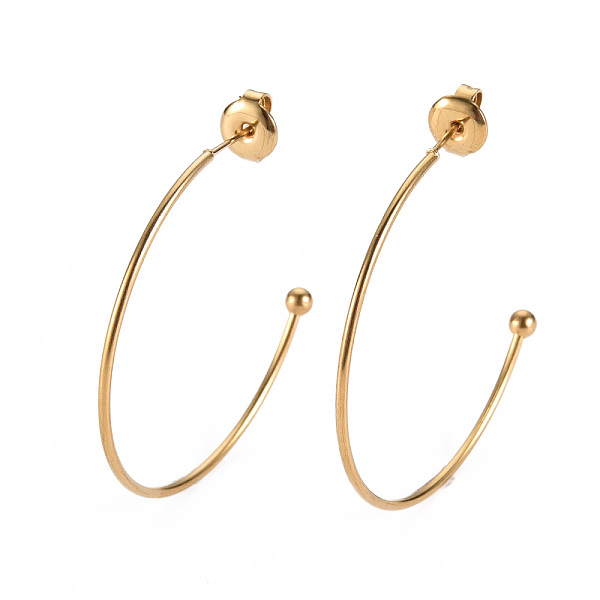 

PandaHall 304 Stainless Steel Stud Earrings, Half Hoop Earrings, with Round Beads and Ear Nuts, Semicircular, Real 14K Gold Plated...