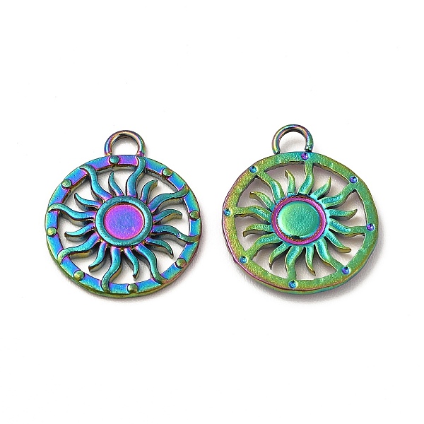 

PandaHall Ion Plating(IP) 304 Stainless Steel Pendant Cabochon Settings, Flat Round with Sun, Rainbow Color, Tray: 3mm, 15x12.5x1mm, Hole...