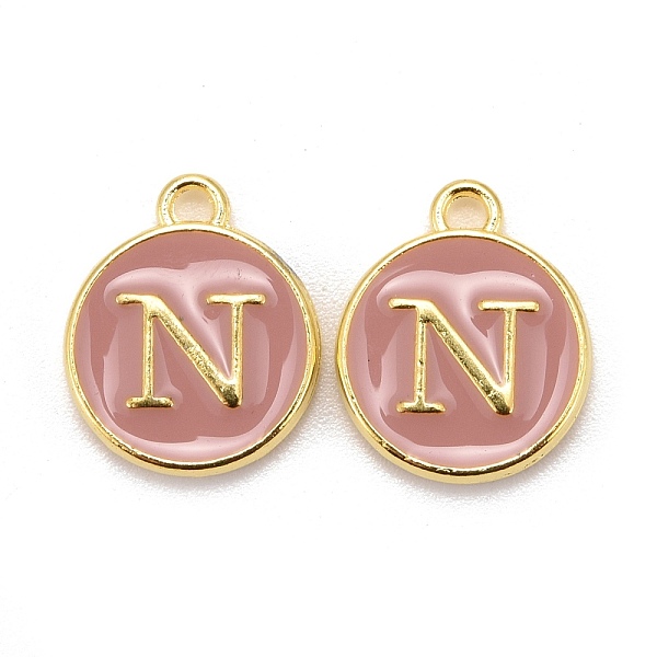 

PandaHall Golden Plated Alloy Enamel Charms, Cadmium Free & Lead Free, Enamelled Sequins, Flat Round with Letter, Pink, Letter.N, 14x12x2mm...