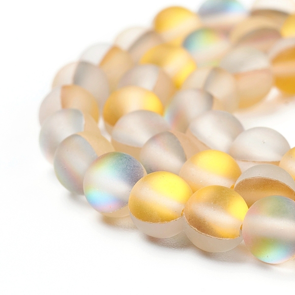 

PandaHall Synthetic Moonstone Beads Strands, Holographic Beads, Dyed, Frosted, Round, Yellow, 6mm, Hole: 1mm, about 60~62pcs/strand, 14~15...