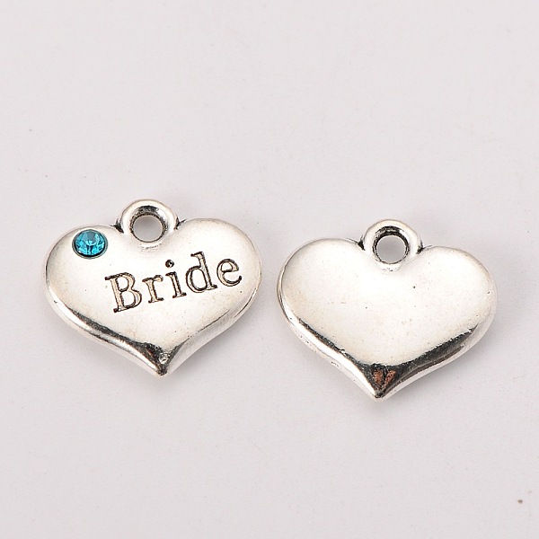 

PandaHall Wedding Theme Antique Silver Tone Tibetan Style Heart with Bride Rhinestone Charms, Cadmium Free & Lead Free, Aquamarine..., Cyan
