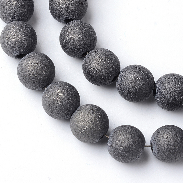 

PandaHall Electroplate Glass Bead Strands, Frosted Style, Round, Black Plated, 8mm, Hole: 1.5mm, about 72pcs/strand, 24.8 inch Glass Round..., Gray