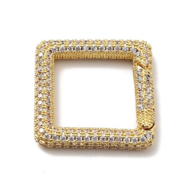 

PandaHall Brass Micro Pave Clear Cubic Zirconia Spring Gate Rings, Cadmium Free & Lead Free, Square, Golden, 25x25x4mm Brass Clear