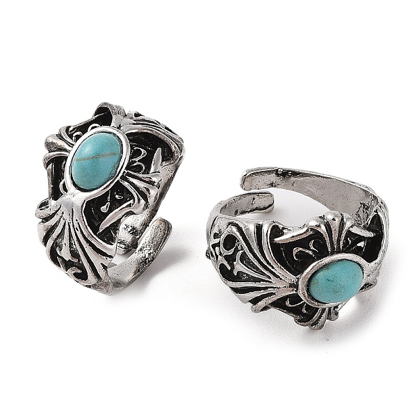 

PandaHall Oval Synthetic Turquoise Cuff Rings, Cross Alloy Wide Open Rings for Women, Cadmium Free & Lead Free, Antique Silver, 18mm, Inner...