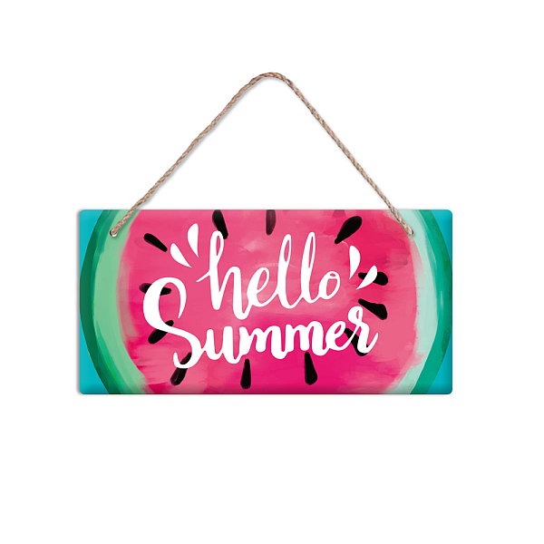 

PandaHall PVC Plastic Hanging Wall Decorations, with Jute Twine, Rectangle with Word Hello Summer, Colorful, Watermelon Pattern, 15x30x0.5cm...