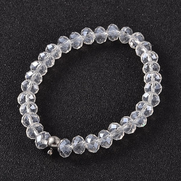 

PandaHall Korean Elastic Thread Glass Beaded Stretch Bracelet Making, with 304 Stainless Steel Findings, Clear, 55mm Glass Clear