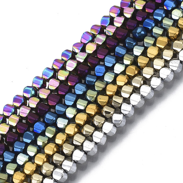 PandaHall Electroplate Non-magnetic Synthetic Hematite Beads Strands, Twist Round, Mixed Color, 3x2.5x2.5mm, Hole: 1mm, about...