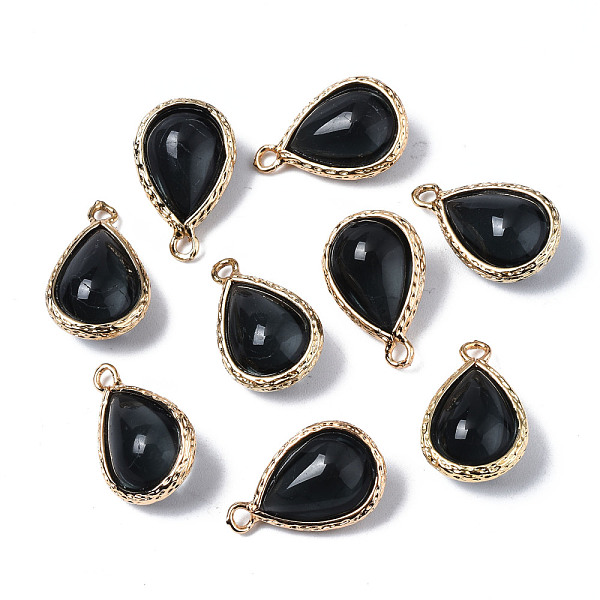 

PandaHall Glass Pendants, with Golden Tone Brass Findings, teardrop, Dark Slate Gray, 18.5x12.5x7mm, Hole: 1.5mm Brass+Glass Teardrop Gray