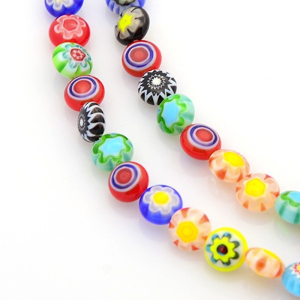 

PandaHall Handmade Millefiori Glass Bead Strands, Flat Disc, Mixed Color, 6x3~4mm, Hole: 1mm, about 66pcs/strand, 15 inch Millefiori..., Multicolor