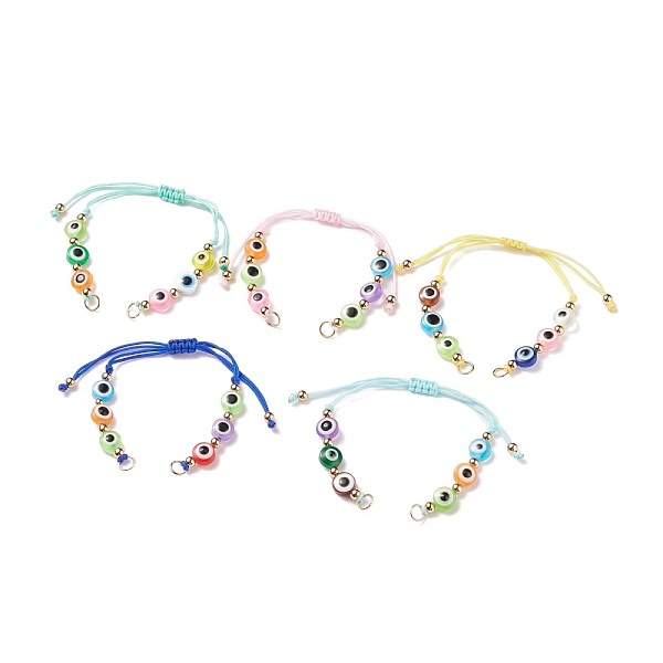 

PandaHall Half Finished Adjustable Braided Nylon Thread Bracelets, Evil Eye Beaded Bracelets, with Jump Ring, for Connector Bracelet Making..., Multicolor